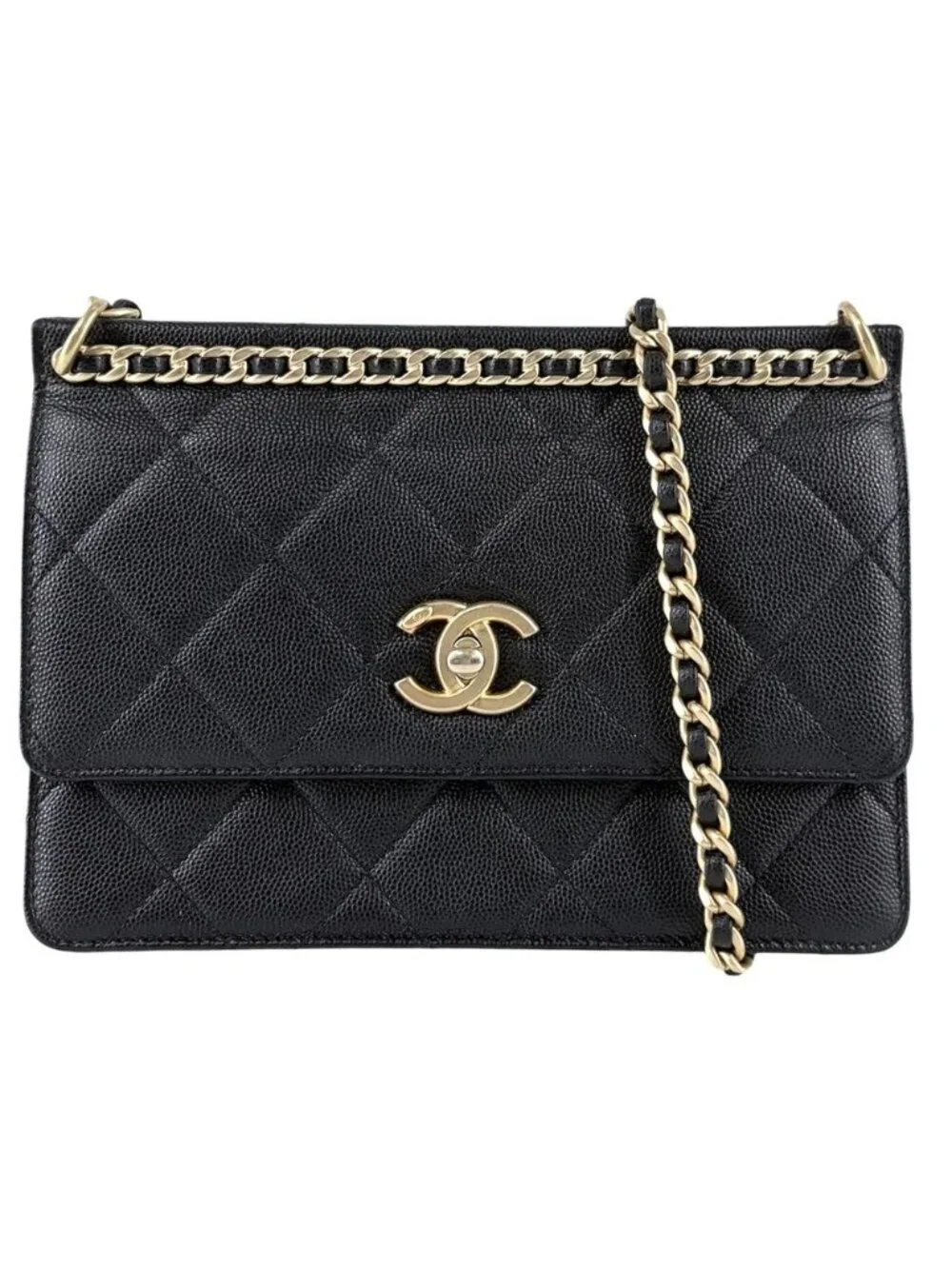 Chanel Shoulder Bag Quilted Crossbody CC Logo Turnlock Caviar Leather Black Gold